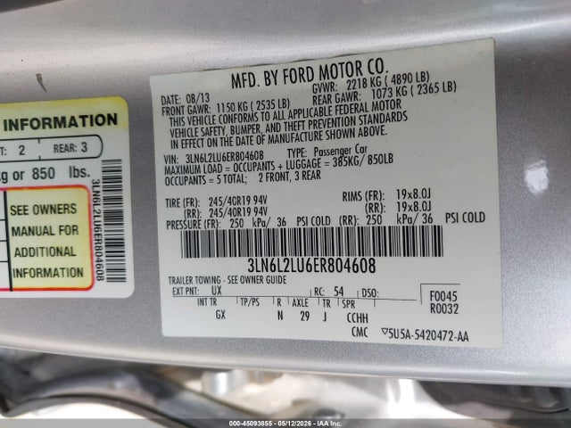 Aukcja sprzedaży 2014 Lincoln Mkz Hybrid, vin: 3LN6L2LU6ER804608, numer aukcji: 45093855