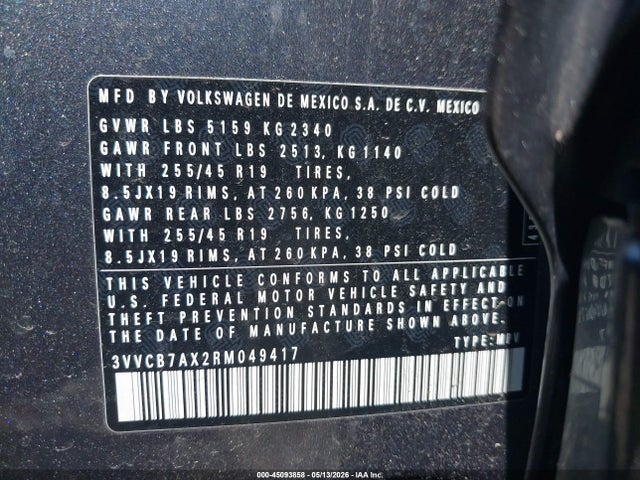 Aukcja sprzedaży 2024 Volkswagen Tiguan 2.0t Se R-line Black, vin: 3VVCB7AX2RM049417, numer aukcji: 45093858