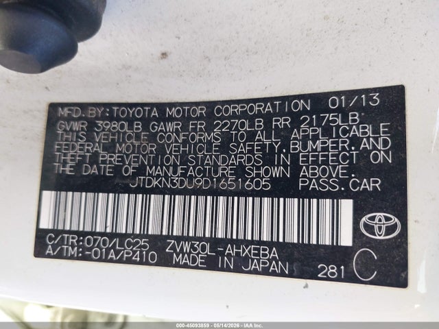 Aukcja sprzedaży 2013 Toyota Prius Three Se, vin: JTDKN3DU9D1651605, numer aukcji: 45093859