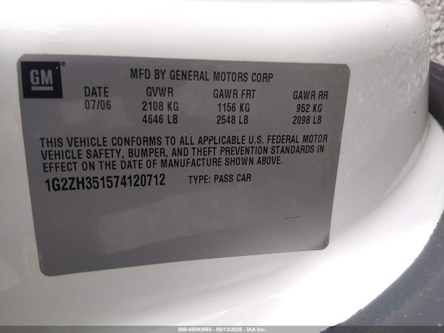 2007 Pontiac G6 Gt მანქანა იყიდება აუქციონზე, vin: 1G2ZH351574120712, აუქციონის ნომერი: 45093860