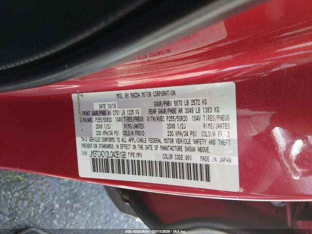 Продаж на аукціоні авто 2020 Mazda Cx-9 Grand Touring, vin: JM3TCADY2L0405198, номер лоту: 45093869