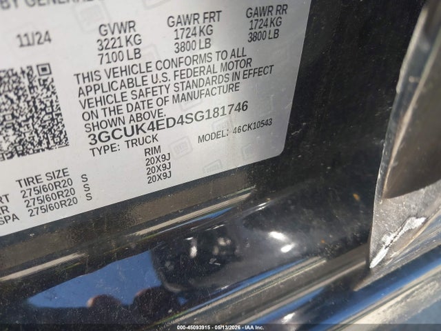 45093915 :رقم المزاد ، 3GCUK4ED4SG181746 vin ، 2025 Chevrolet Silverado 1500 4wd  Short Bed Wt مزاد بيع