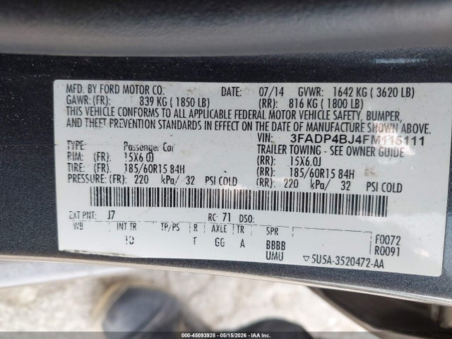 Ford FIESTA SE 2015 3FADP4BJ4FM115111 Image 9