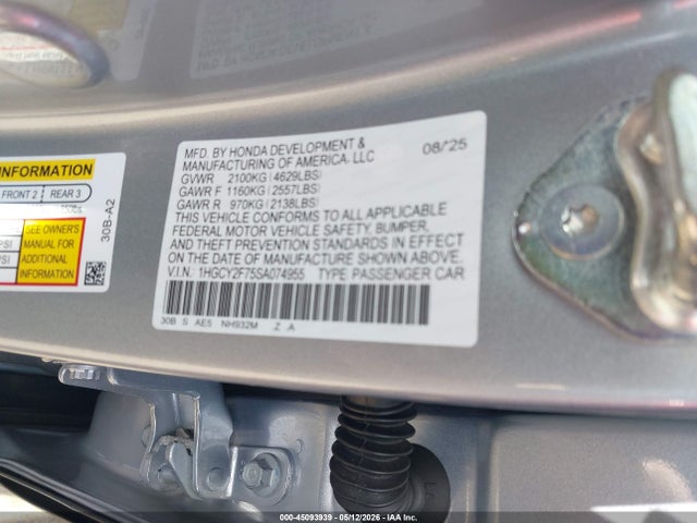Aukcja sprzedaży 2025 Honda Accord Hybrid Sport-l, vin: 1HGCY2F75SA074955, numer aukcji: 45093939