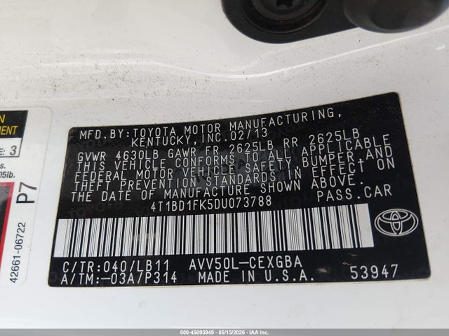 Aukcja sprzedaży 2013 Toyota Camry Hybrid Xle, vin: 4T1BD1FK5DU073788, numer aukcji: 45093949
