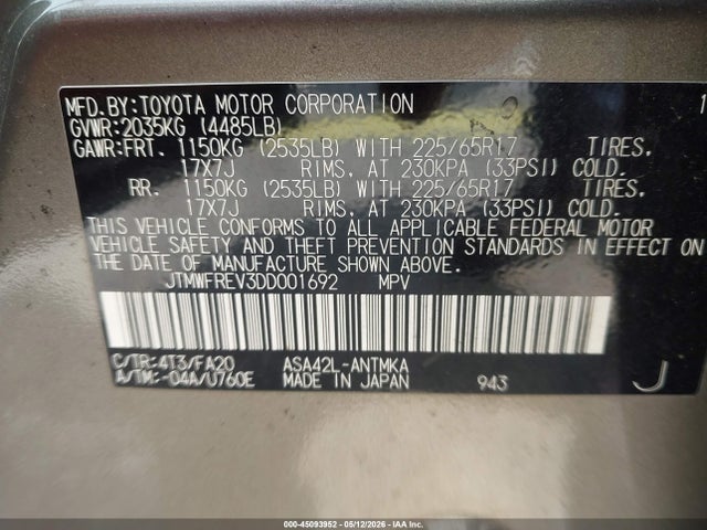 Aukcja sprzedaży 2013 Toyota Rav4 Xle, vin: JTMWFREV3DD001692, numer aukcji: 45093952