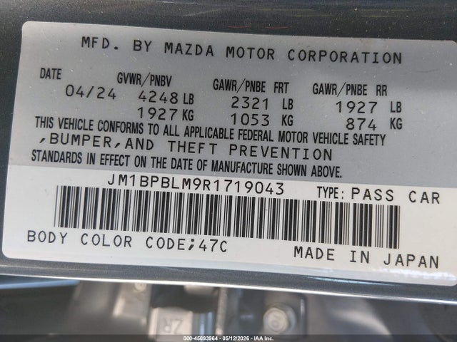Aukcja sprzedaży 2024 Mazda Mazda3 2.5 S Carbon Edition, vin: JM1BPBLM9R1719043, numer aukcji: 45093964