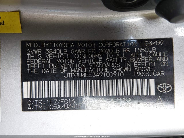 Aukcja sprzedaży 2010 Toyota Corolla Le, vin: JTDBU4EE3A9100910, numer aukcji: 45093968
