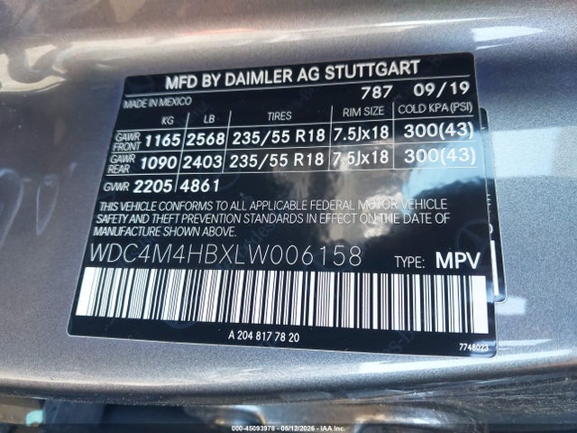 Aukcja sprzedaży 2020 Mercedes-benz Glb 250 4matic, vin: WDC4M4HBXLW006158, numer aukcji: 45093978