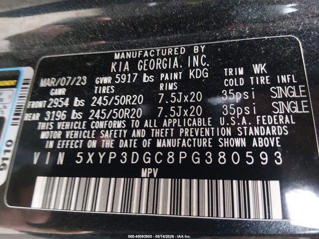 Продажа на аукционе авто 2023 Kia Telluride Ex X-line, vin: 5XYP3DGC8PG380593, номер лота: 45093985