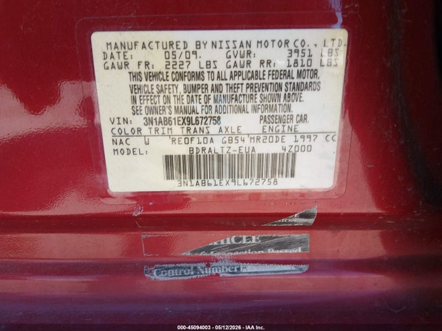 Aukcja sprzedaży 2009 Nissan Sentra 2.0s, vin: 3N1AB61EX9L672758, numer aukcji: 45094003