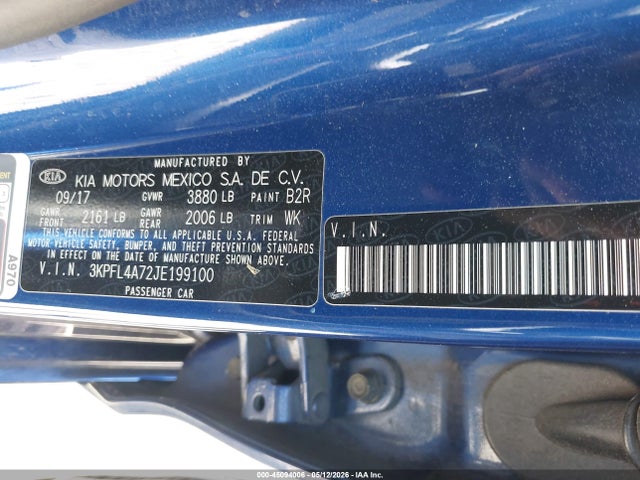 Aukcja sprzedaży 2018 Kia Forte S, vin: 3KPFL4A72JE199100, numer aukcji: 45094006