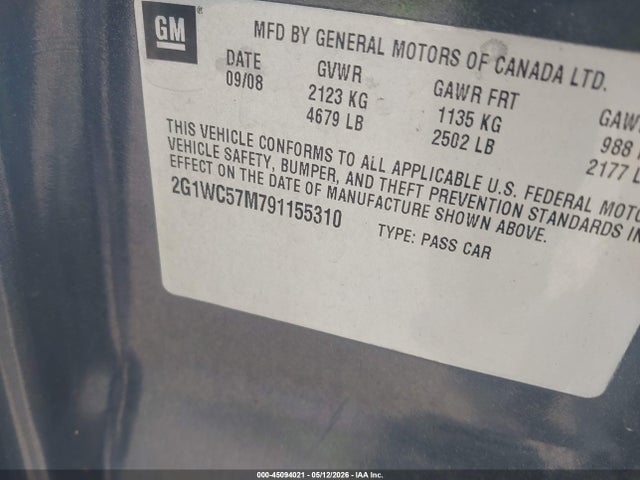 45094021 :رقم المزاد ، 2G1WC57M791155310 vin ، 2009 Chevrolet Impala Lt مزاد بيع