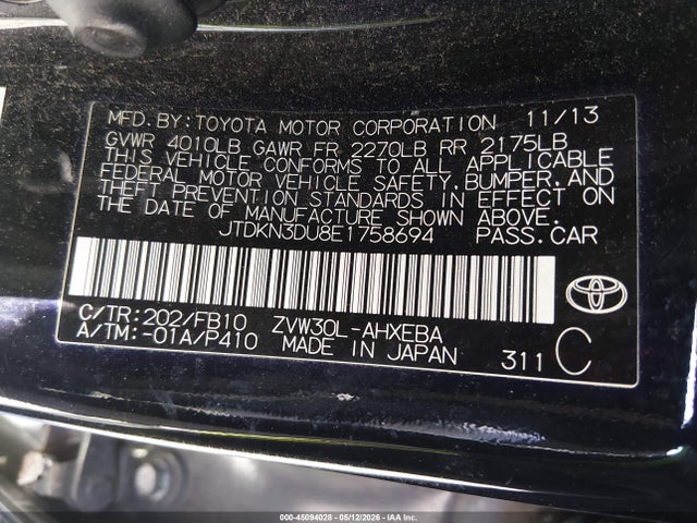 45094028 :رقم المزاد ، JTDKN3DU8E1758694 vin ، 2014 Toyota Prius Three مزاد بيع