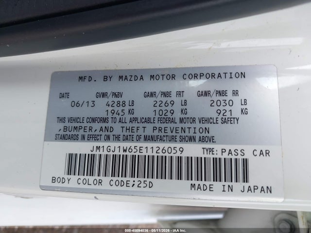Продажа на аукционе авто 2014 Mazda Mazda6 I Grand Touring, vin: JM1GJ1W65E1126059, номер лота: 45094036