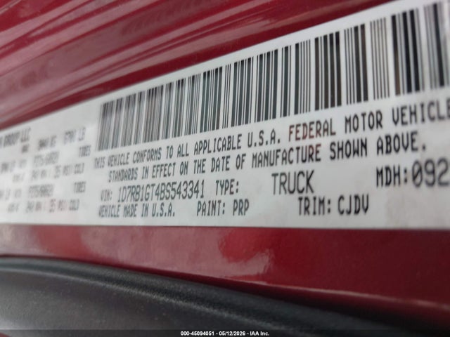 45094051 :رقم المزاد ، 1D7RB1GT4BS543341 vin ، 2011 Ram Ram 1500 Sport مزاد بيع