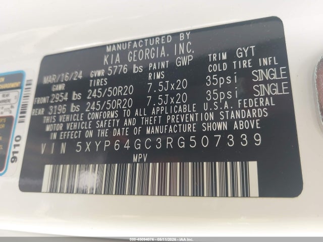 Aukcja sprzedaży 2024 Kia Telluride S, vin: 5XYP64GC3RG507339, numer aukcji: 45094076