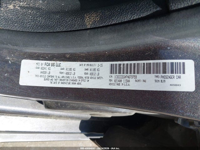 2015 Chrysler 200 C მანქანა იყიდება აუქციონზე, vin: 1C3CCCEGXFN673759, აუქციონის ნომერი: 45094092