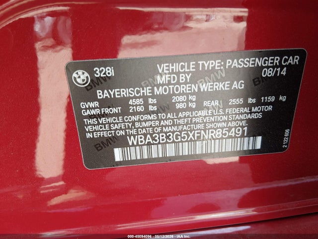 Aukcja sprzedaży 2015 Bmw 328i Xdrive, vin: WBA3B3G5XFNR85491, numer aukcji: 45094096
