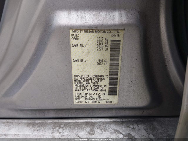 Продажа на аукционе авто 2016 Nissan Altima, vin: 1N4AL3AP9GC212595, номер лота: 45094112