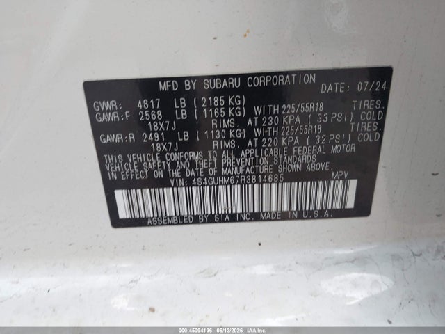 Продажа на аукционе авто 2024 Subaru Crosstrek Limited, vin: 4S4GUHM67R3814685, номер лота: 45094136