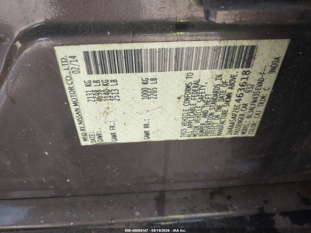Aukcja sprzedaży 2014 Nissan Maxima 3.5 Sv, vin: 1N4AA5AP2EC463618, numer aukcji: 45094147