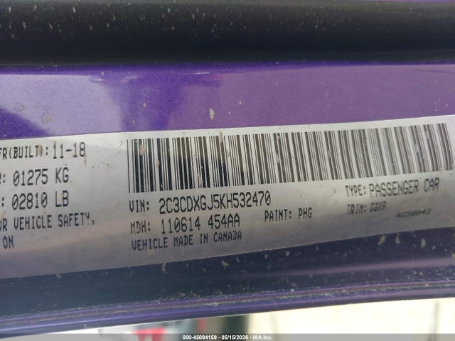 Aukcja sprzedaży 2019 Dodge Charger Scat Pack Rwd, vin: 2C3CDXGJ5KH532470, numer aukcji: 45094159