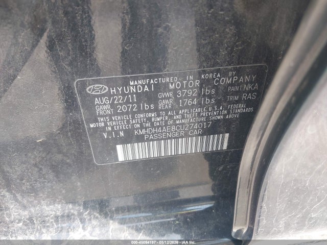 Продаж на аукціоні авто 2012 Hyundai Elantra Gls (ulsan Plant), vin: KMHDH4AE8CU274017, номер лоту: 45094197