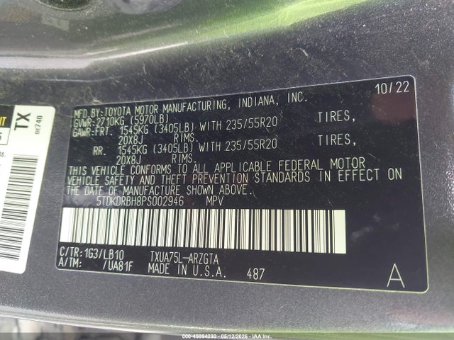 Продажа на аукционе авто 2023 Toyota Highlander Limited, vin: 5TDKDRBH8PS002946, номер лота: 45094230