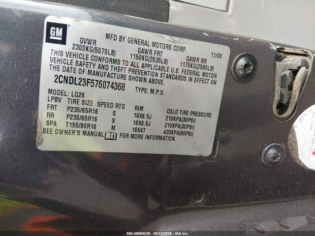 Продаж на аукціоні авто 2007 Chevrolet Equinox Ls, vin: 2CNDL23F576074368, номер лоту: 45094236