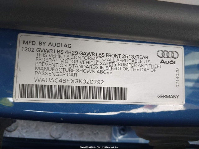 Продаж на аукціоні авто 2003 Audi A4 1.8t, vin: WAUAC48HX3K020792, номер лоту: 45094251