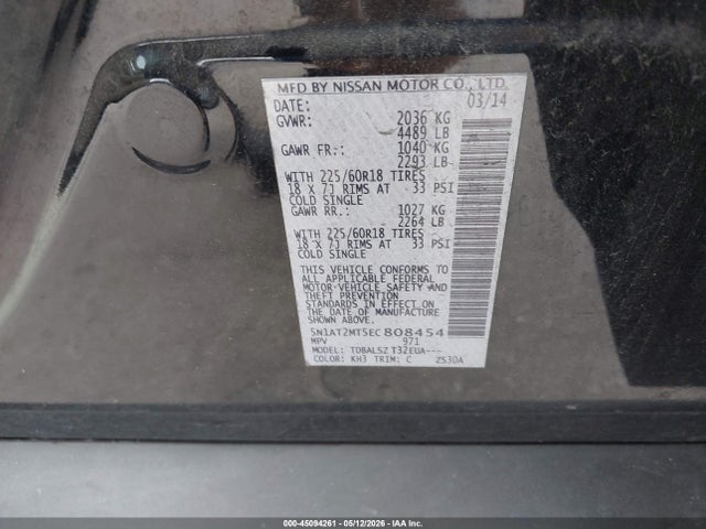 Aukcja sprzedaży 2014 Nissan Rogue Sl, vin: 5N1AT2MT5EC808454, numer aukcji: 45094261
