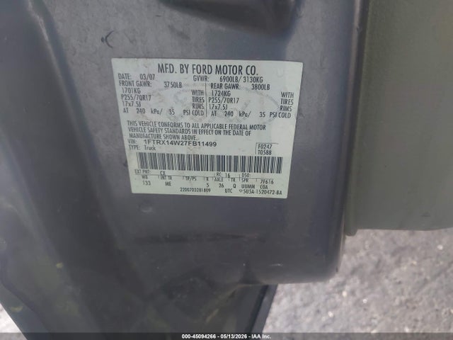 Aukcja sprzedaży 2007 Ford F-150 Fx4/stx/xl/xlt, vin: 1FTRX14W27FB11499, numer aukcji: 45094266