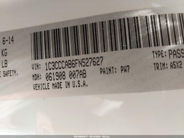 Aukcja sprzedaży 2015 Chrysler 200 Limited, vin: 1C3CCCAB6FN527627, numer aukcji: 45094277
