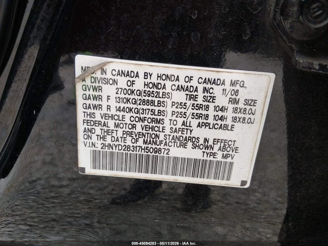 Продажа на аукционе авто 2007 Acura Mdx Technology Package, vin: 2HNYD28317H509872, номер лота: 45094283
