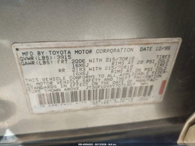 Aukcja sprzedaży 2000 Toyota Rav4, vin: JT3GP10VXY7071807, numer aukcji: 45094382
