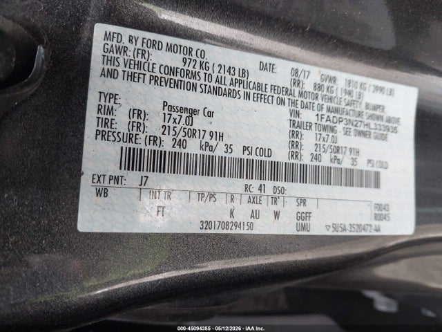 Aukcja sprzedaży 2017 Ford Focus Titanium, vin: 1FADP3N27HL333935, numer aukcji: 45094385