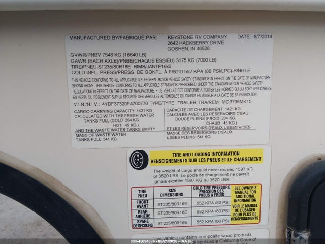 Keystone Rv Other 2015 4YDF37320F4700770 Image 9