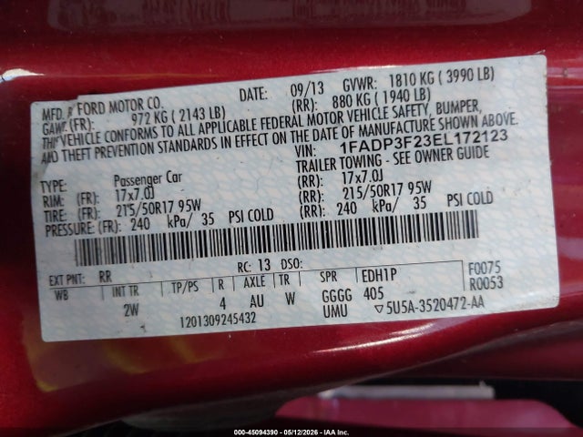 Aukcja sprzedaży 2014 Ford Focus Se, vin: 1FADP3F23EL172123, numer aukcji: 45094390