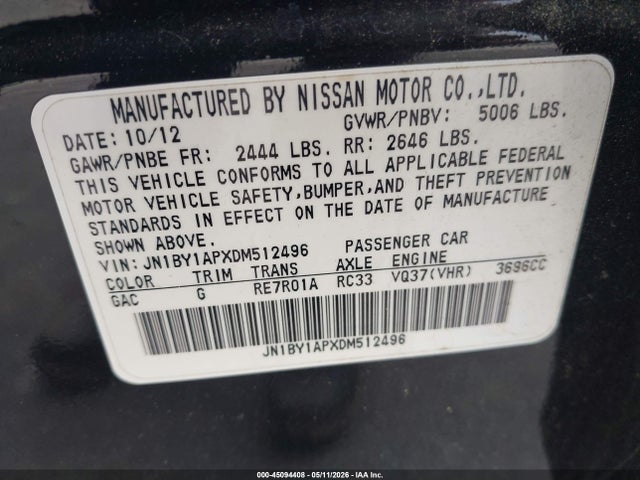 2013 Infiniti M37 მანქანა იყიდება აუქციონზე, vin: JN1BY1APXDM512496, აუქციონის ნომერი: 45094408