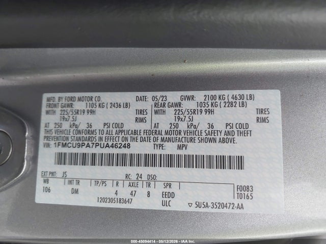 Aukcja sprzedaży 2023 Ford Escape St-line Elite, vin: 1FMCU9PA7PUA46248, numer aukcji: 45094414