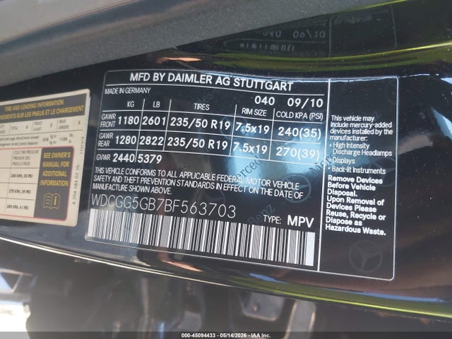 45094433 :رقم المزاد ، WDCGG5GB7BF563703 vin ، 2011 Mercedes-benz Glk 350 مزاد بيع