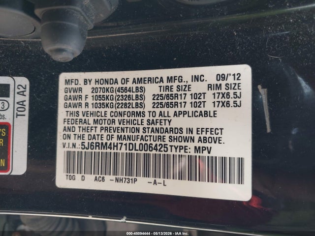 Продаж на аукціоні авто 2013 Honda Cr-v Ex-l, vin: 5J6RM4H71DL006425, номер лоту: 45094444