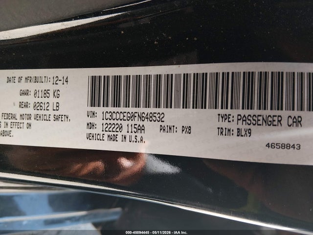 Aukcja sprzedaży 2015 Chrysler 200 C, vin: 1C3CCCEG0FN648532, numer aukcji: 45094445