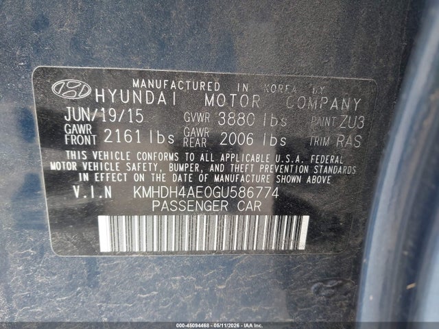 45094468 :رقم المزاد ، KMHDH4AE0GU586774 vin ، 2016 Hyundai Elantra Se مزاد بيع