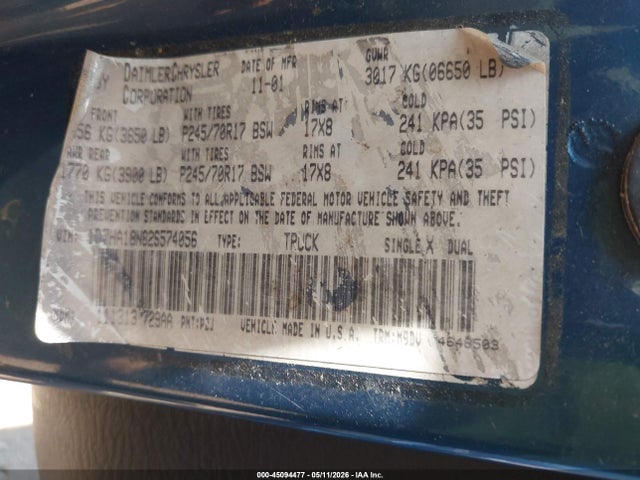 Aukcja sprzedaży 2002 Dodge Ram 1500 St, vin: 1D7HA18N82S574056, numer aukcji: 45094477