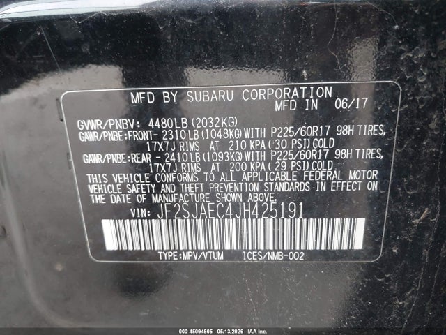 Aukcja sprzedaży 2018 Subaru Forester 2.5i Premium, vin: JF2SJAEC4JH425191, numer aukcji: 45094505