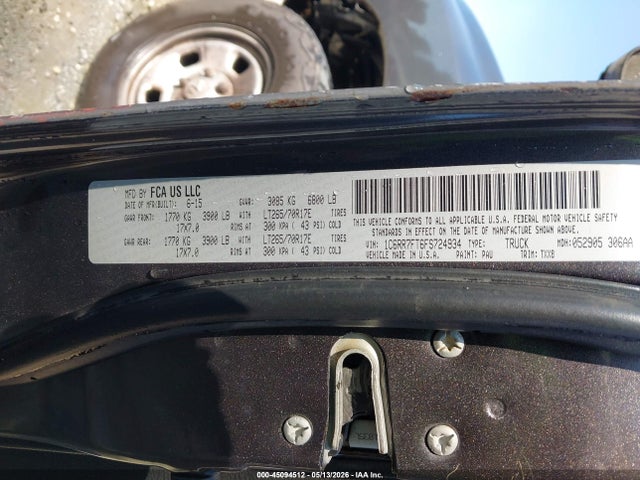 45094512 :رقم المزاد ، 1C6RR7FT6FS724934 vin ، 2015 Ram 1500 Tradesman مزاد بيع