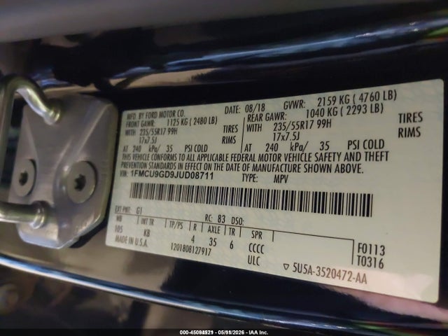 1FMCU9GD9JUD08711 Ford ESCAPE SE