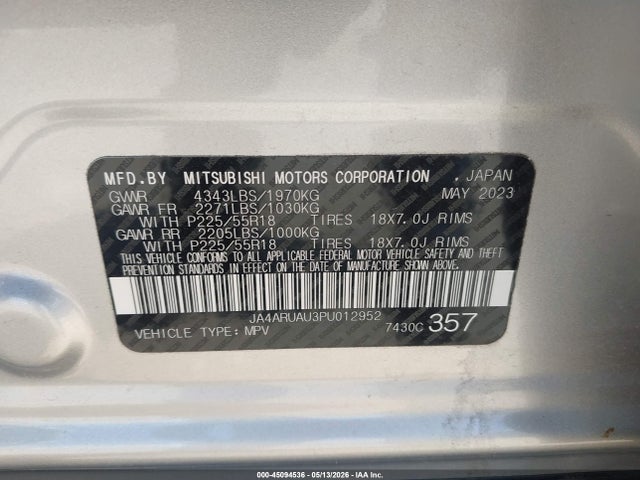 Продажа на аукционе авто 2023 Mitsubishi Outlander Sport 2.0 Se Awc, vin: JA4ARUAU3PU012952, номер лота: 45094536